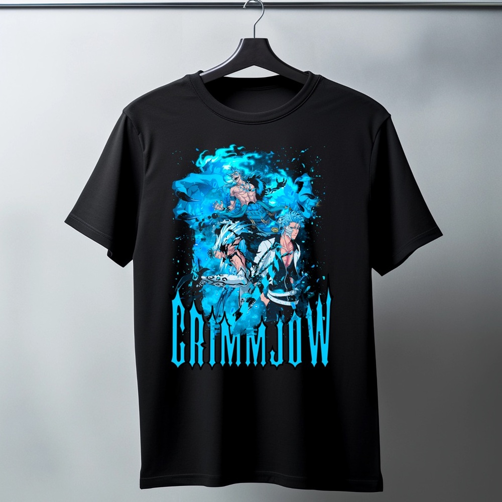 Electric Blue Anime Graphic Black Tee
